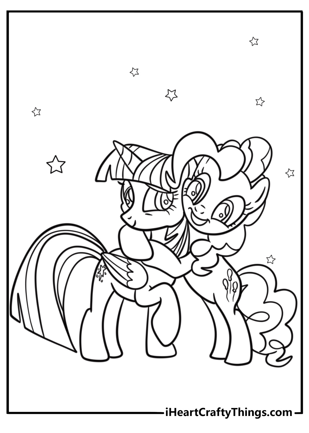 Pinkie Pie hugging her friends fun printable coloring sheet