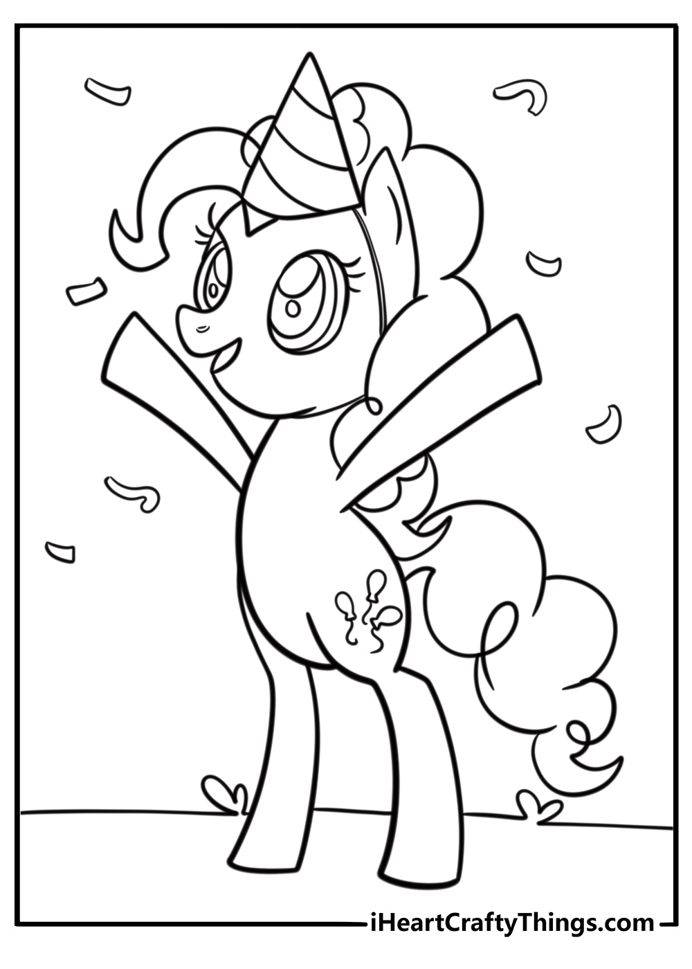 Pinkie Pie in a cute party hat-free coloring page pdf