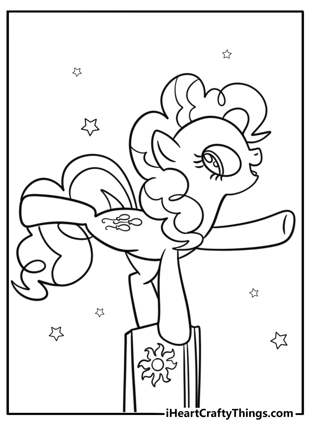 Pinkie Pie in a joyful dance coloring page for kids