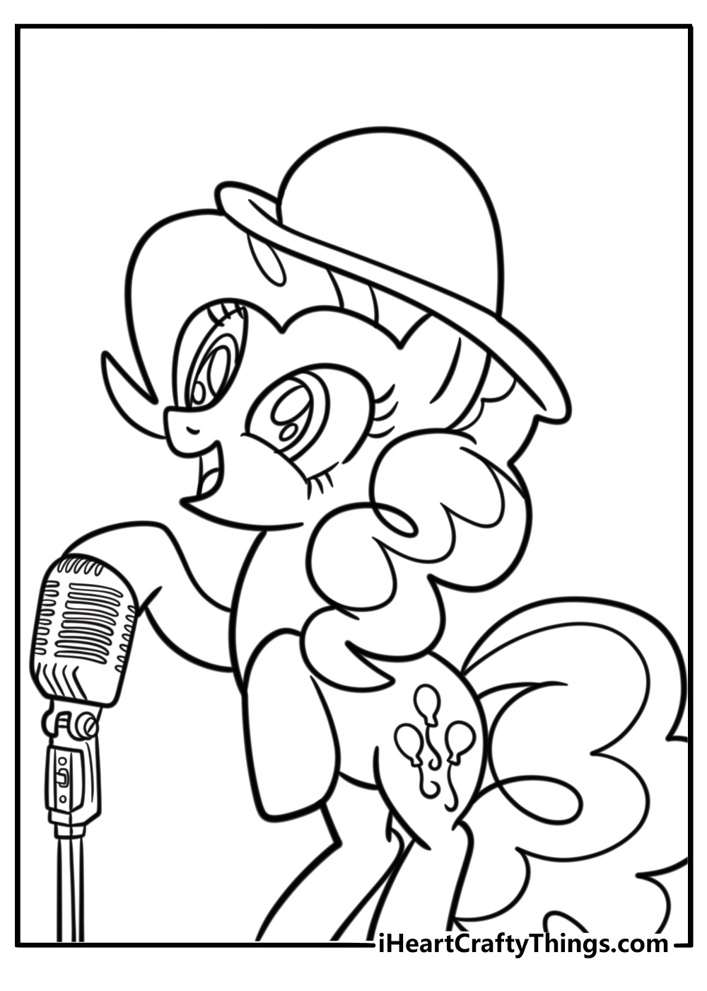 Pinkie Pie singing with a microphone detailed coloring sheet