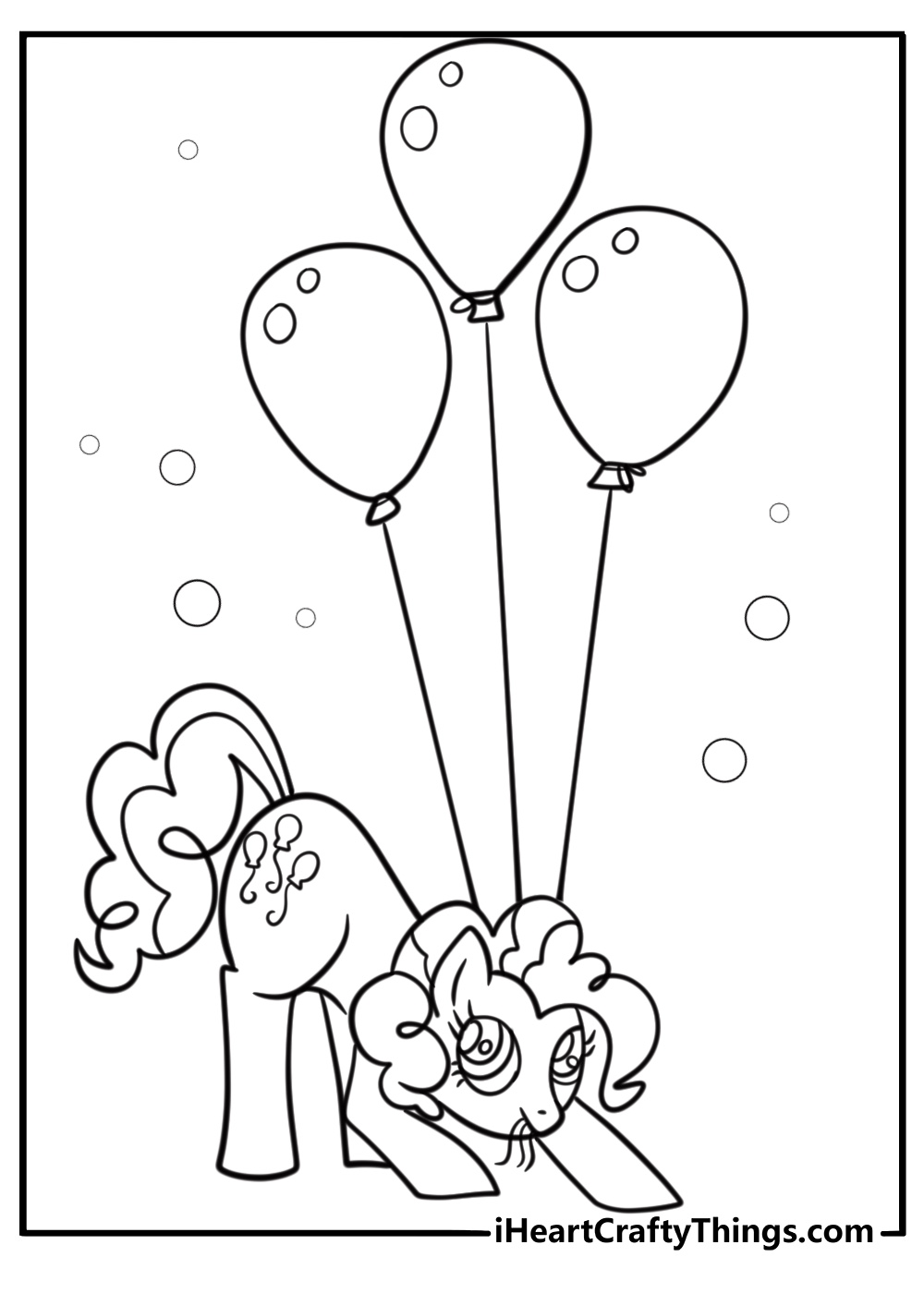 Pinkie Pie with balloons fun printable coloring sheet