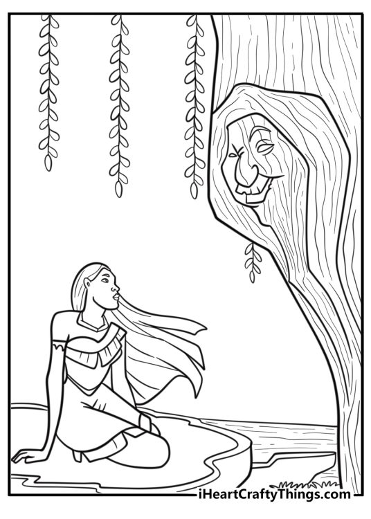 Pocahontas and grandmother willow detailed coloring sheet