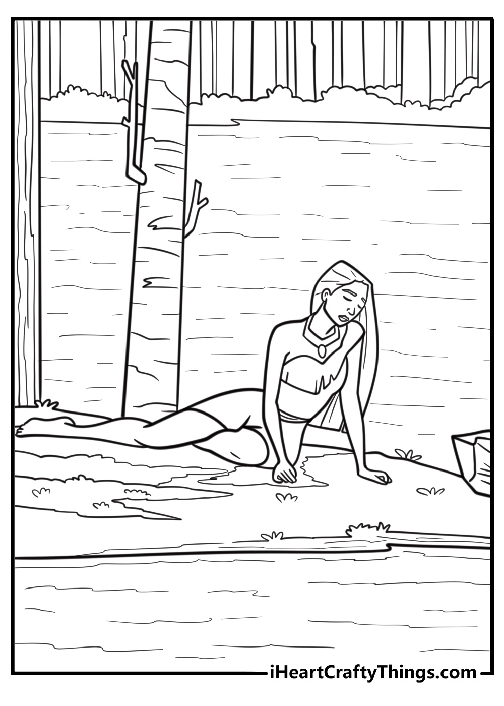 Pocahontas listening to the wind free printable coloring page