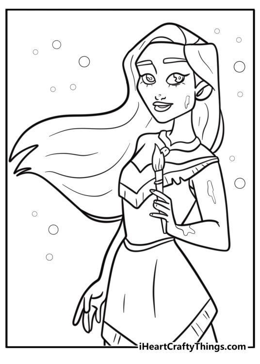 Pocahontas painting with natural colors free coloring page