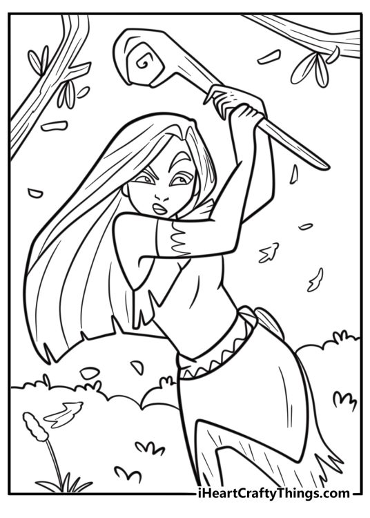 Pocahontas running through the forest coloring page
