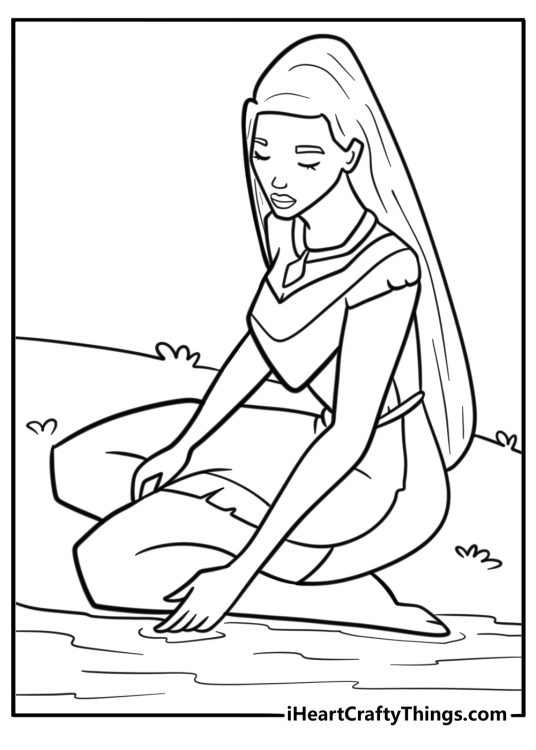 Pocahontas touching the water detailed coloring sheet