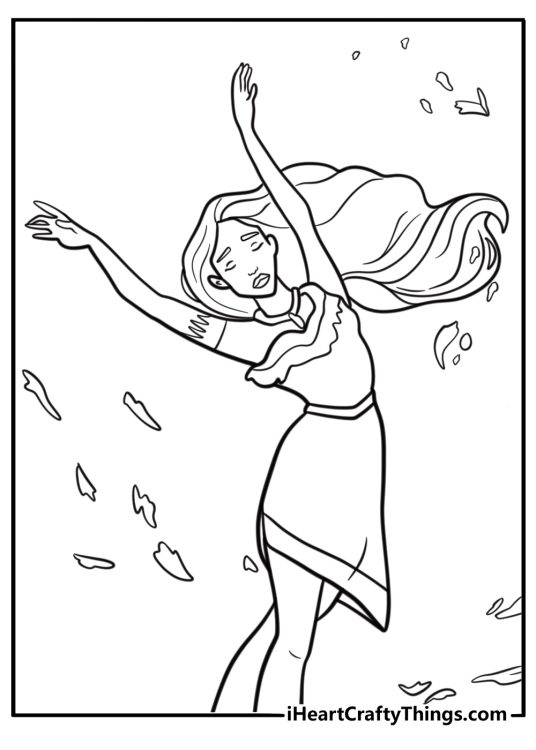 Pocahontas with her arms wide open feeling the wind printable sheet