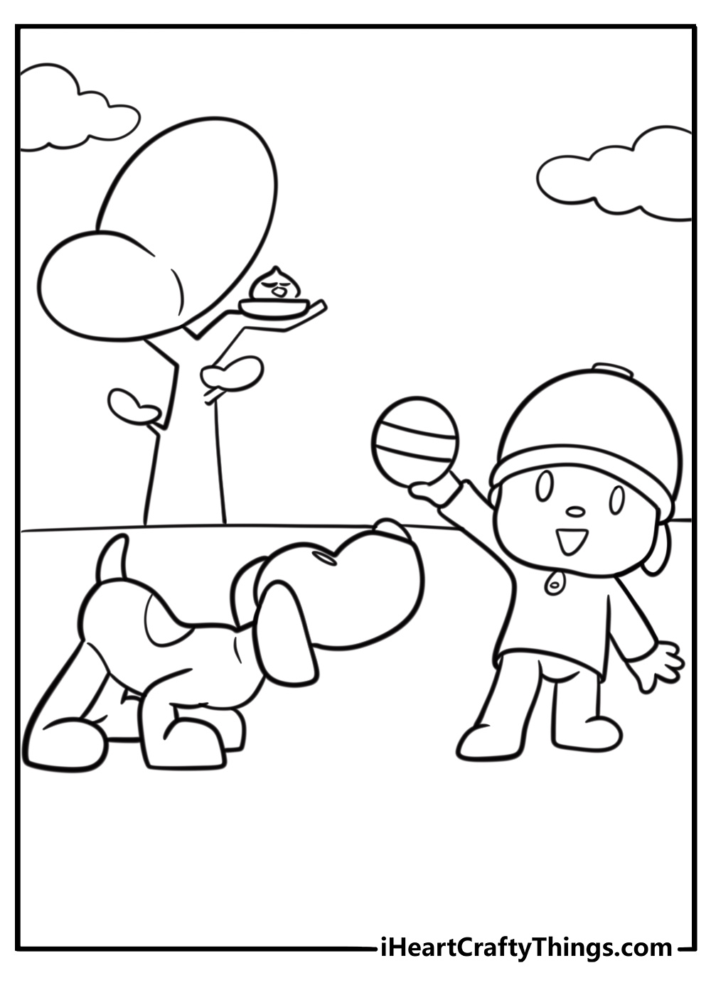 Pocoyo and Loula the dog fun coloring sheet for kids