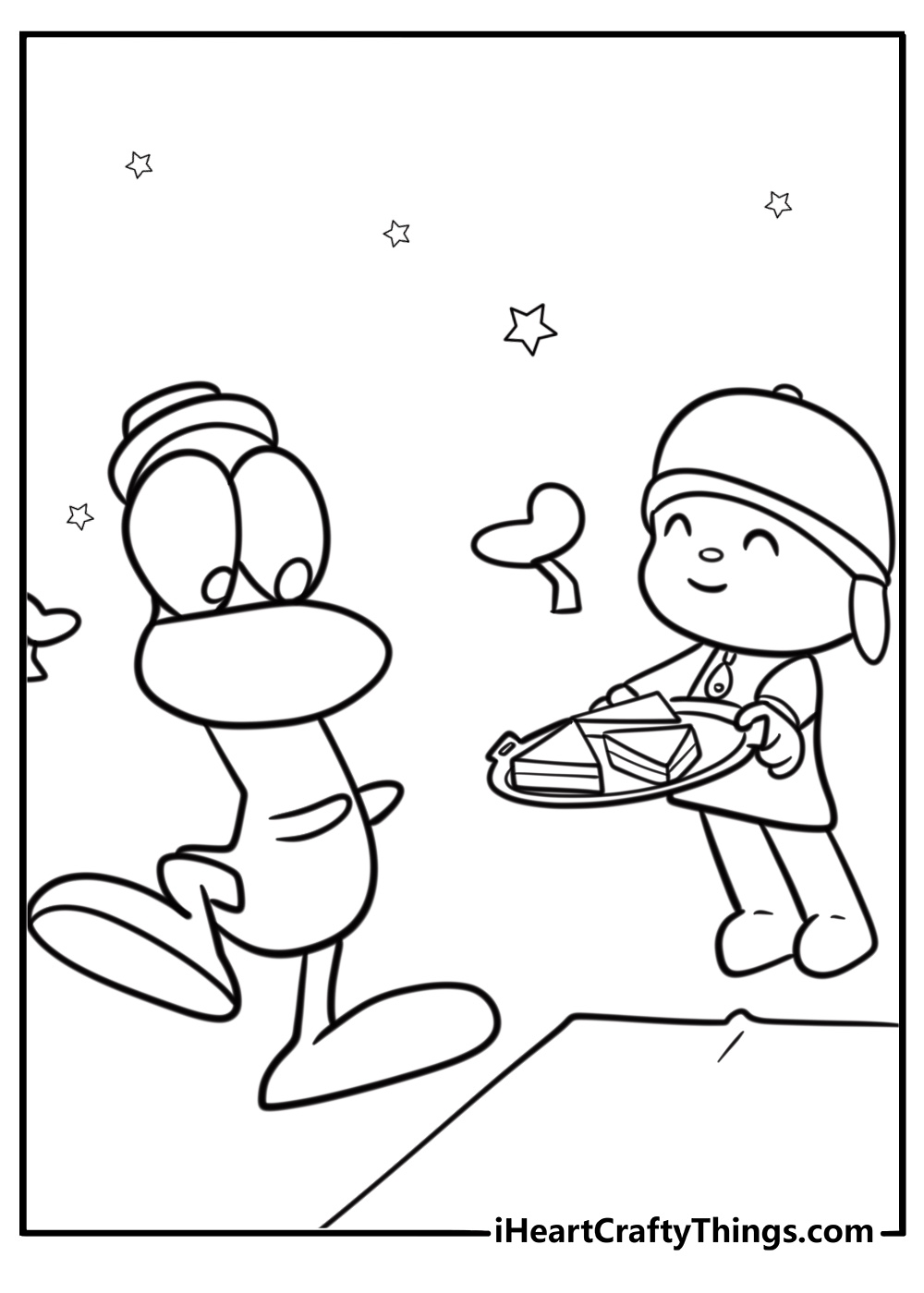 Pocoyo and Pato having a picnic coloring page