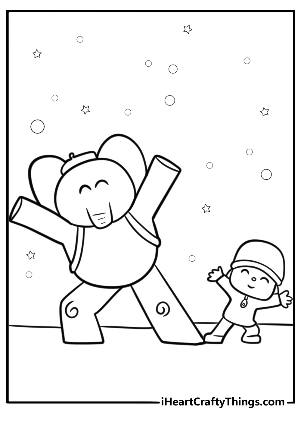 Pocoyo and Elly dancing together fun coloring sheet