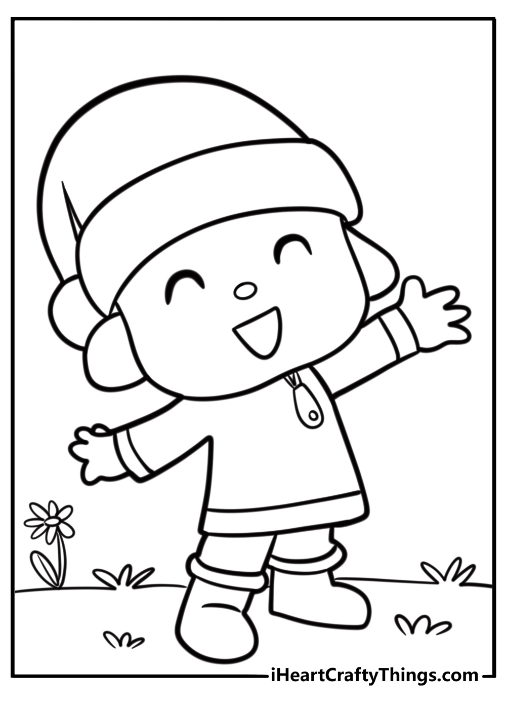 Pocoyo dancing with a big smile free coloring page pdf