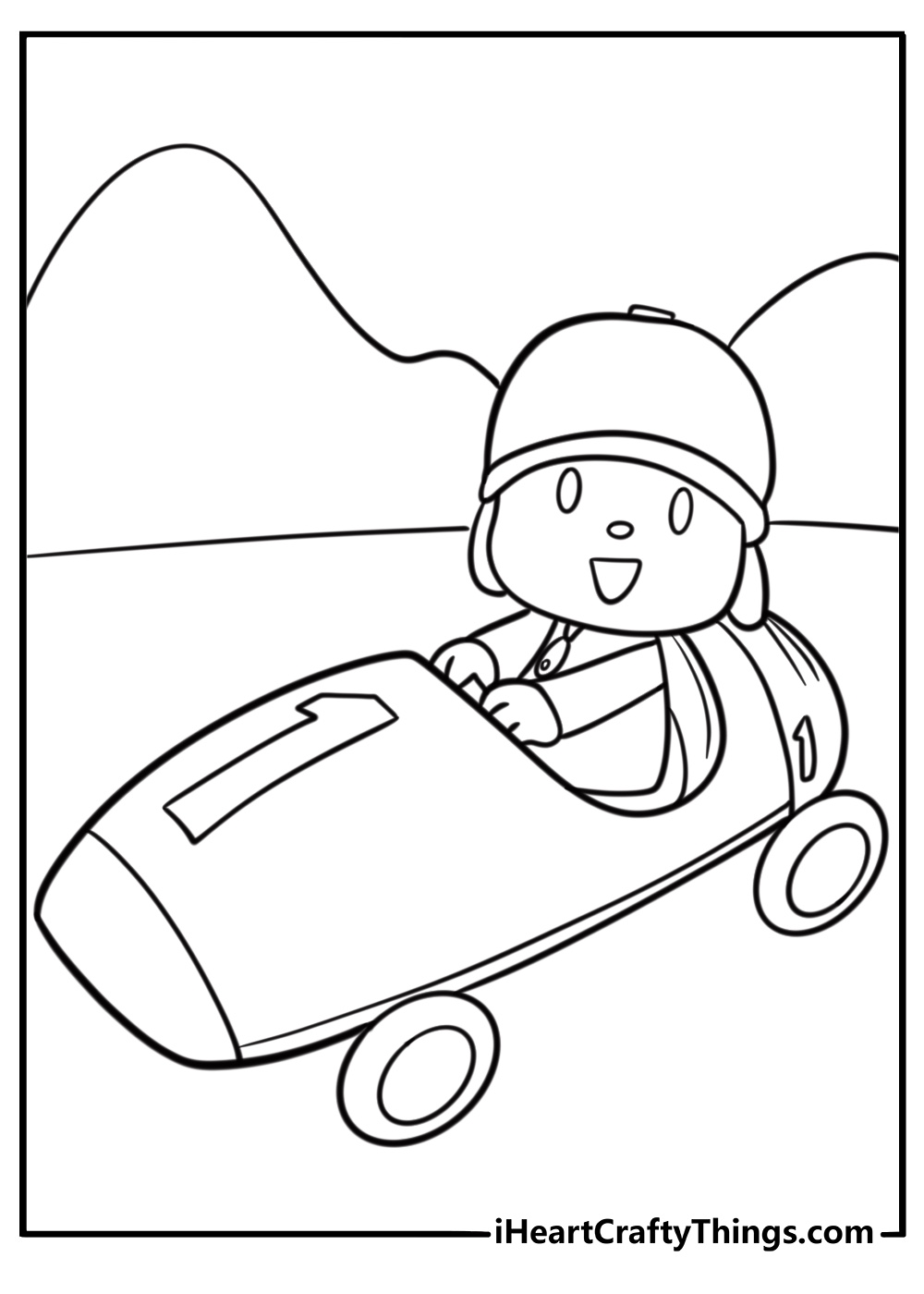 Pocoyo driving a little car free printable coloring page