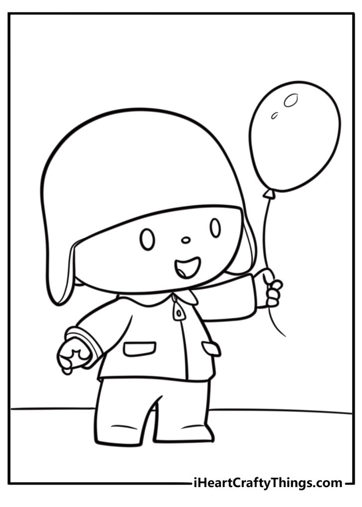 24 Free Pocoyo Coloring Pages For - Pocoyo Holding A Balloon With A Happy Face Coloring Page 728x1019 