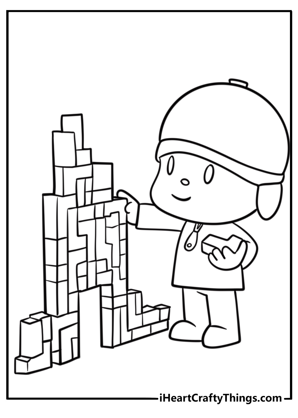 Pocoyo playing with building blocks detailed coloring sheet