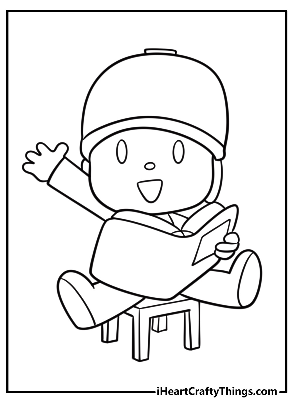 Pocoyo reading a book detailed coloring sheet