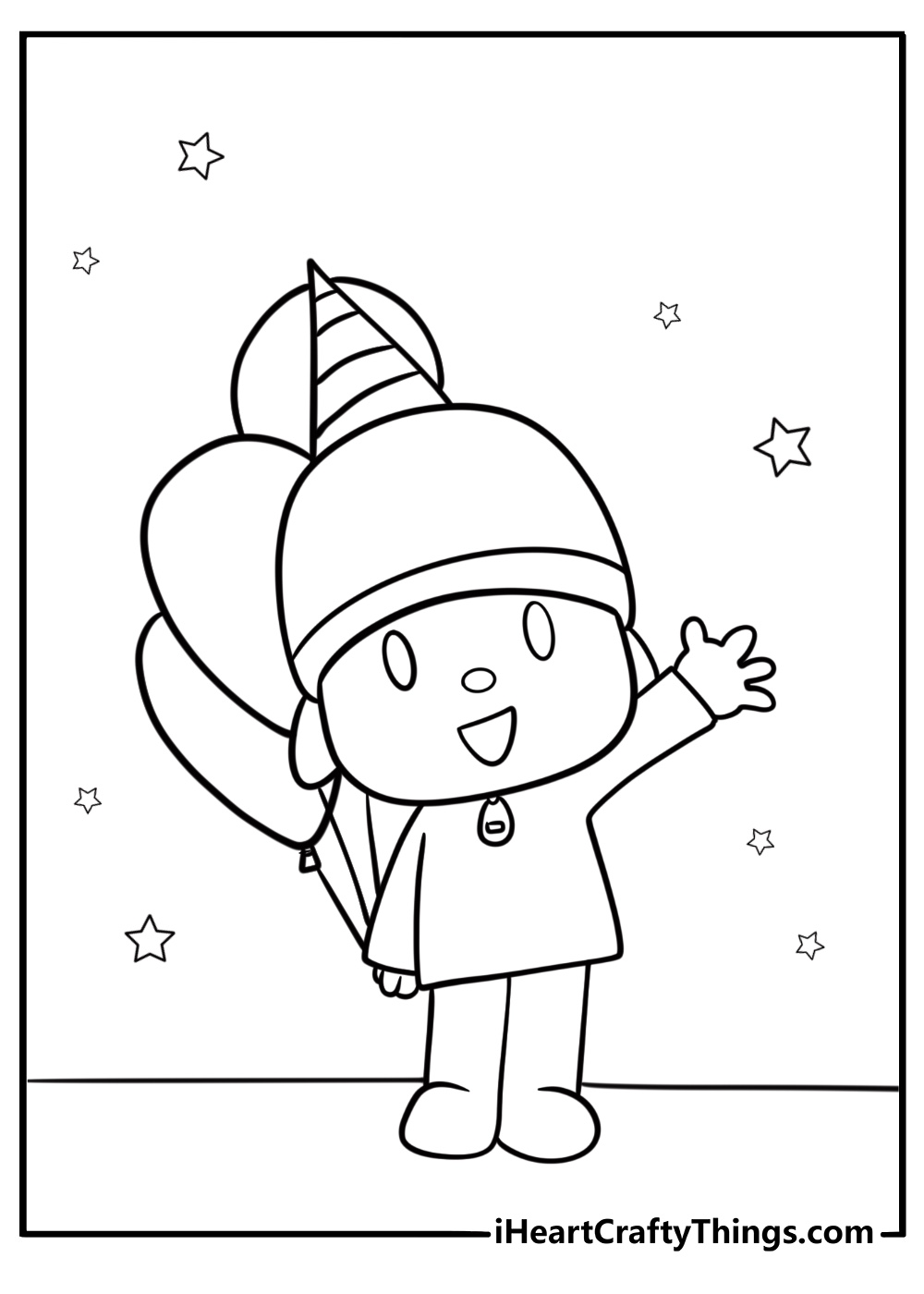 Pocoyo wearing a party hat detailed coloring sheet