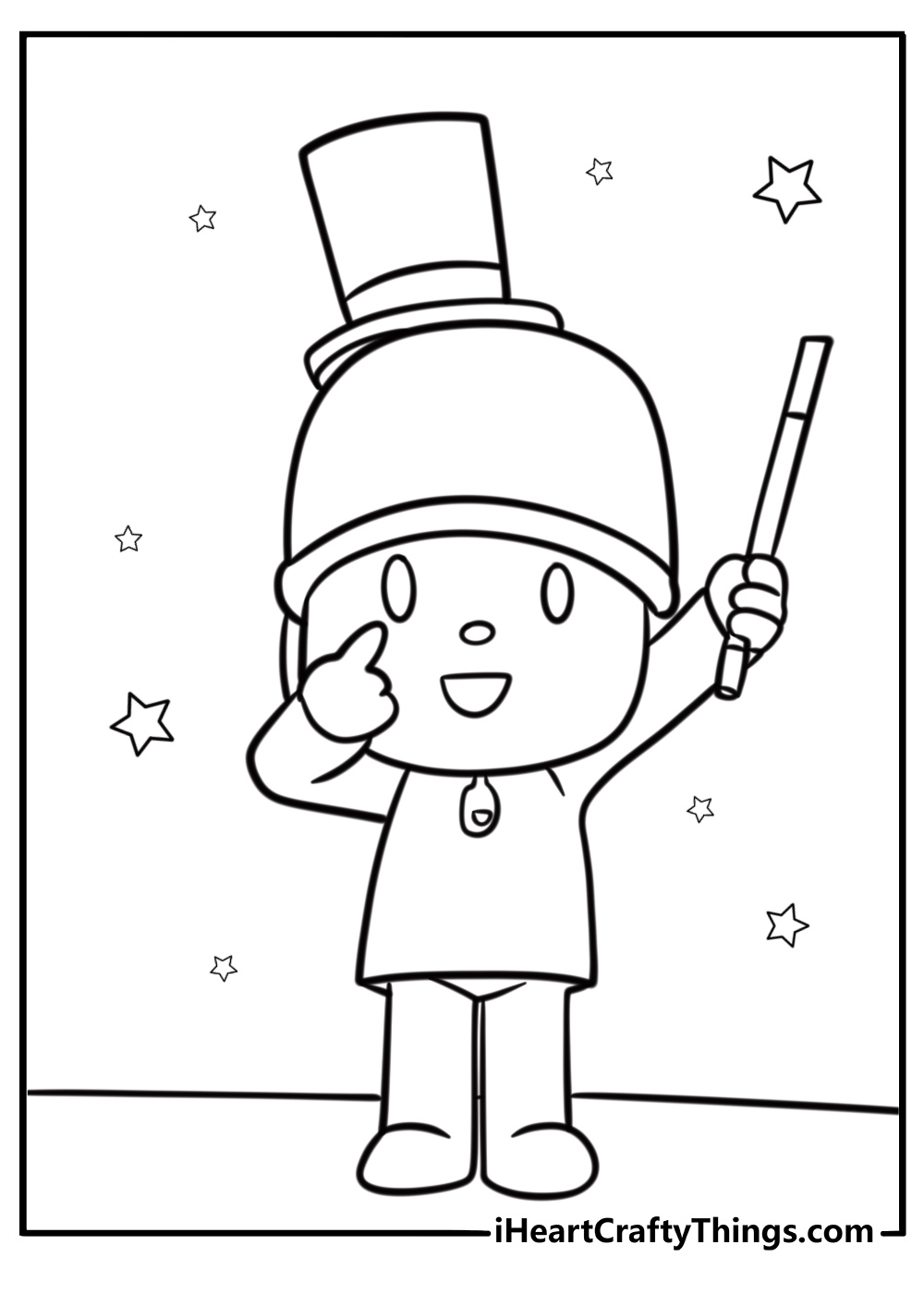 Pocoyo with a magic wand free printable coloring page