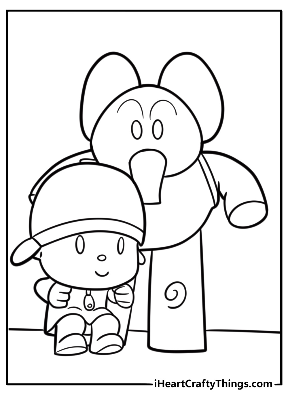 Pocoyo with Elly the pink elephant printable coloring sheet