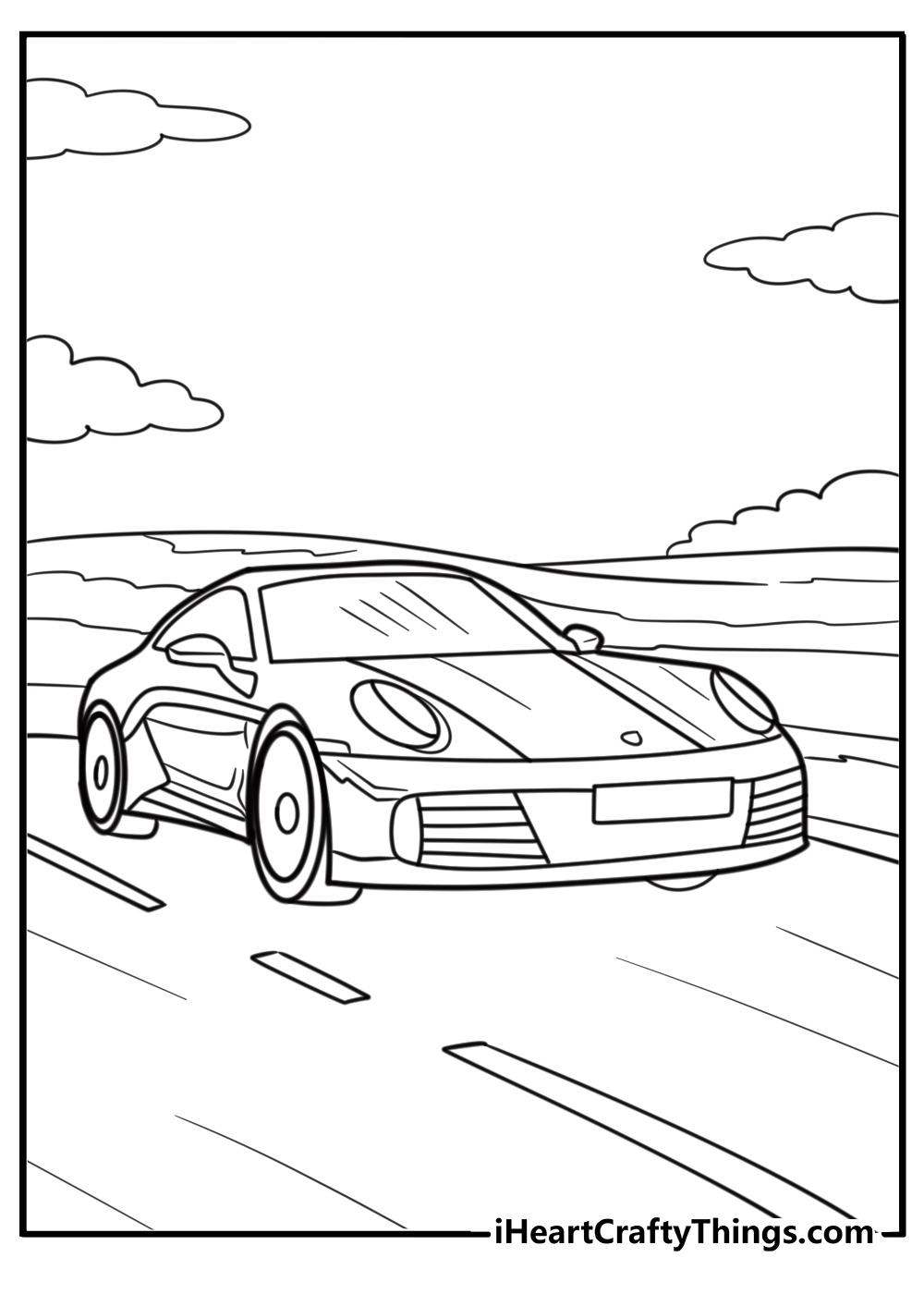 Porsche 911 carrera driving on the highway coloring page