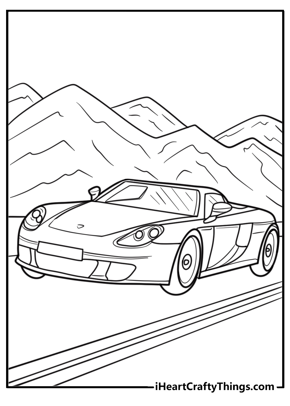 Porsche 911 in front of a mountain backdrop detailed sheet