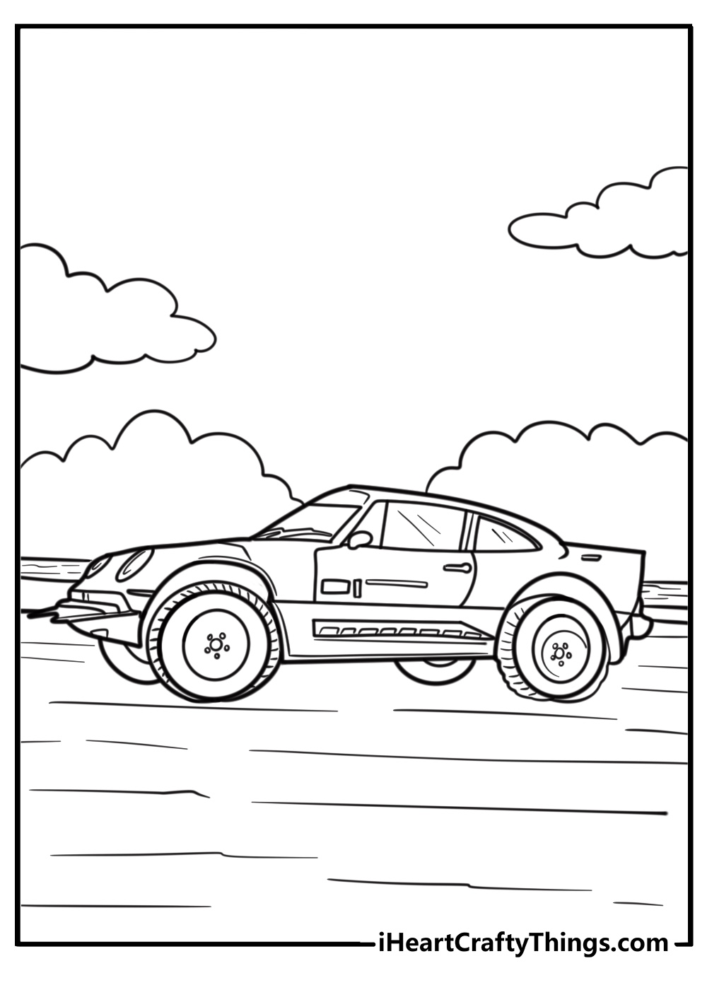 Porsche 911 rally car with off road tires fun coloring sheet