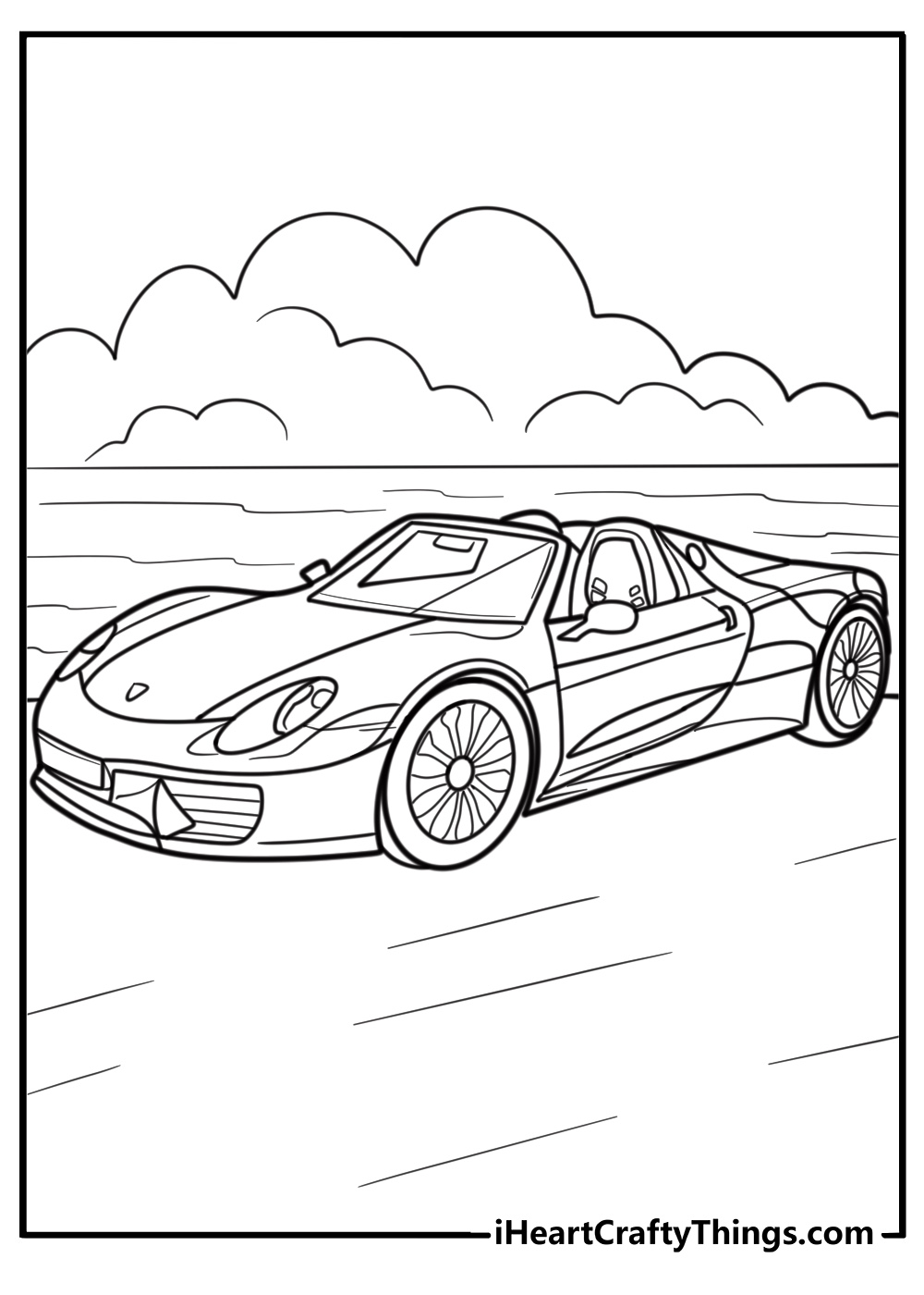 Porsche 918 spyder hybrid supercar free coloring page pdf