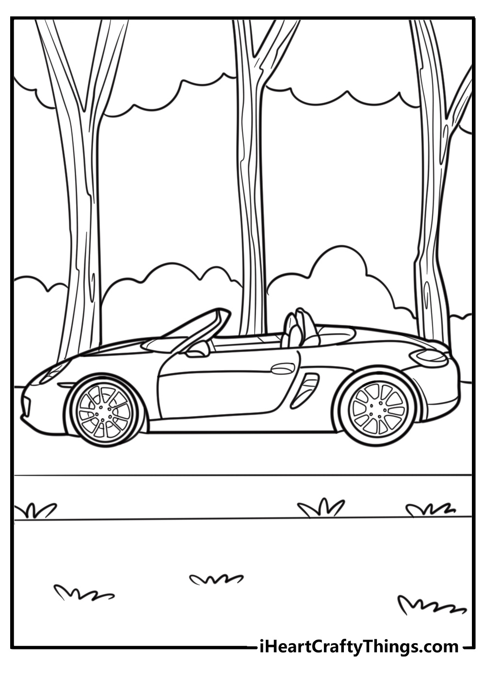 Porsche boxster convertible with top down coloring page