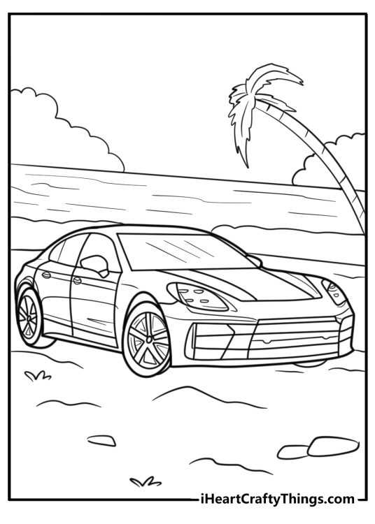 Porsche Panamera luxury sedan detailed coloring sheet
