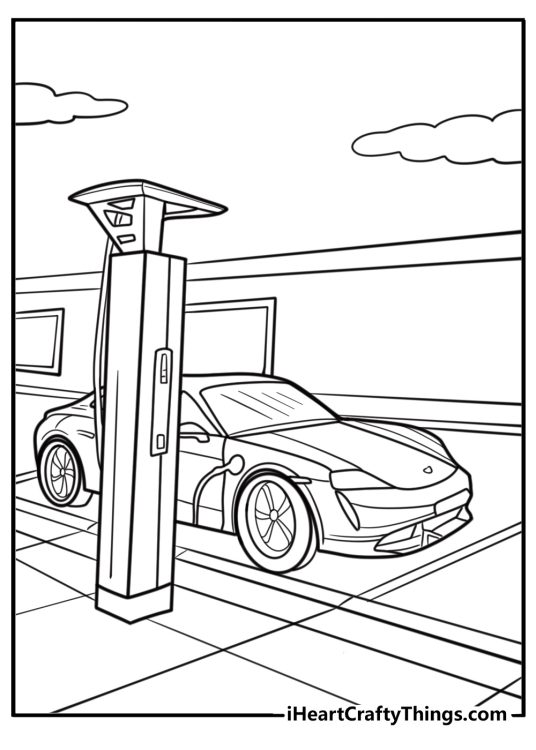 Porsche Taycan charging at an electric station printable page