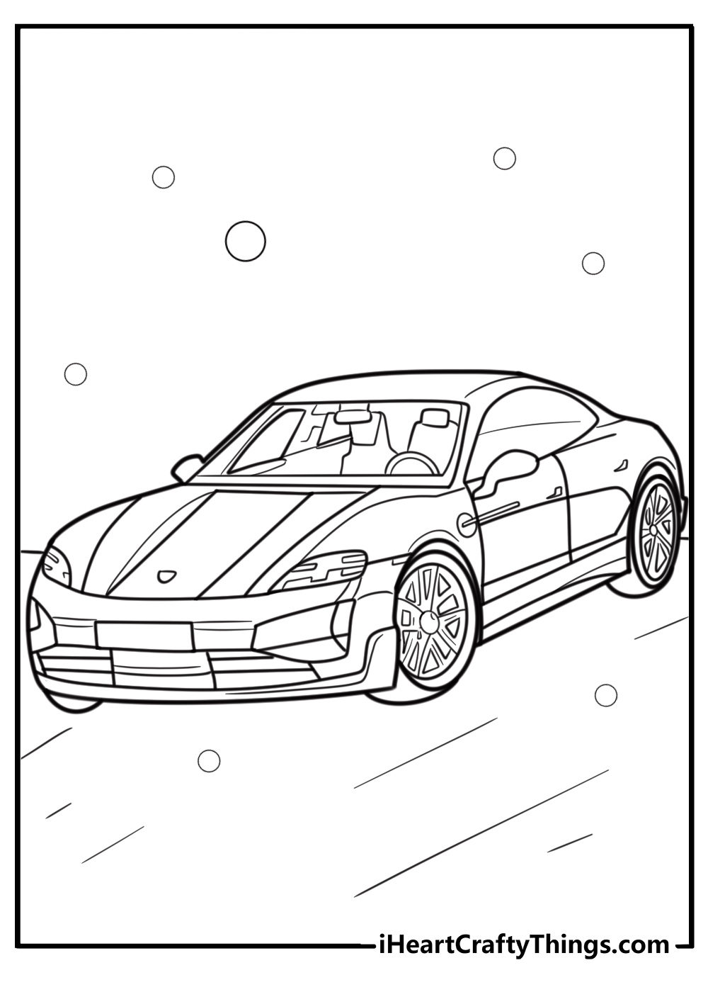 Porsche Taycan electric sports car detailed coloring sheet