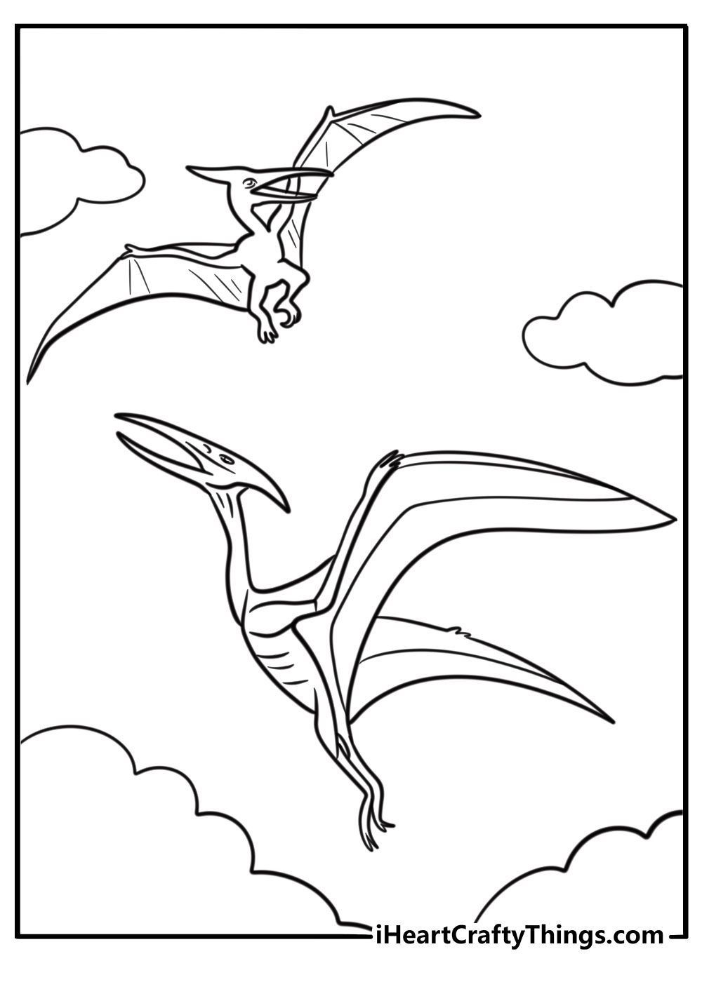 Pterodactyl chasing another dinosaur printable coloring page