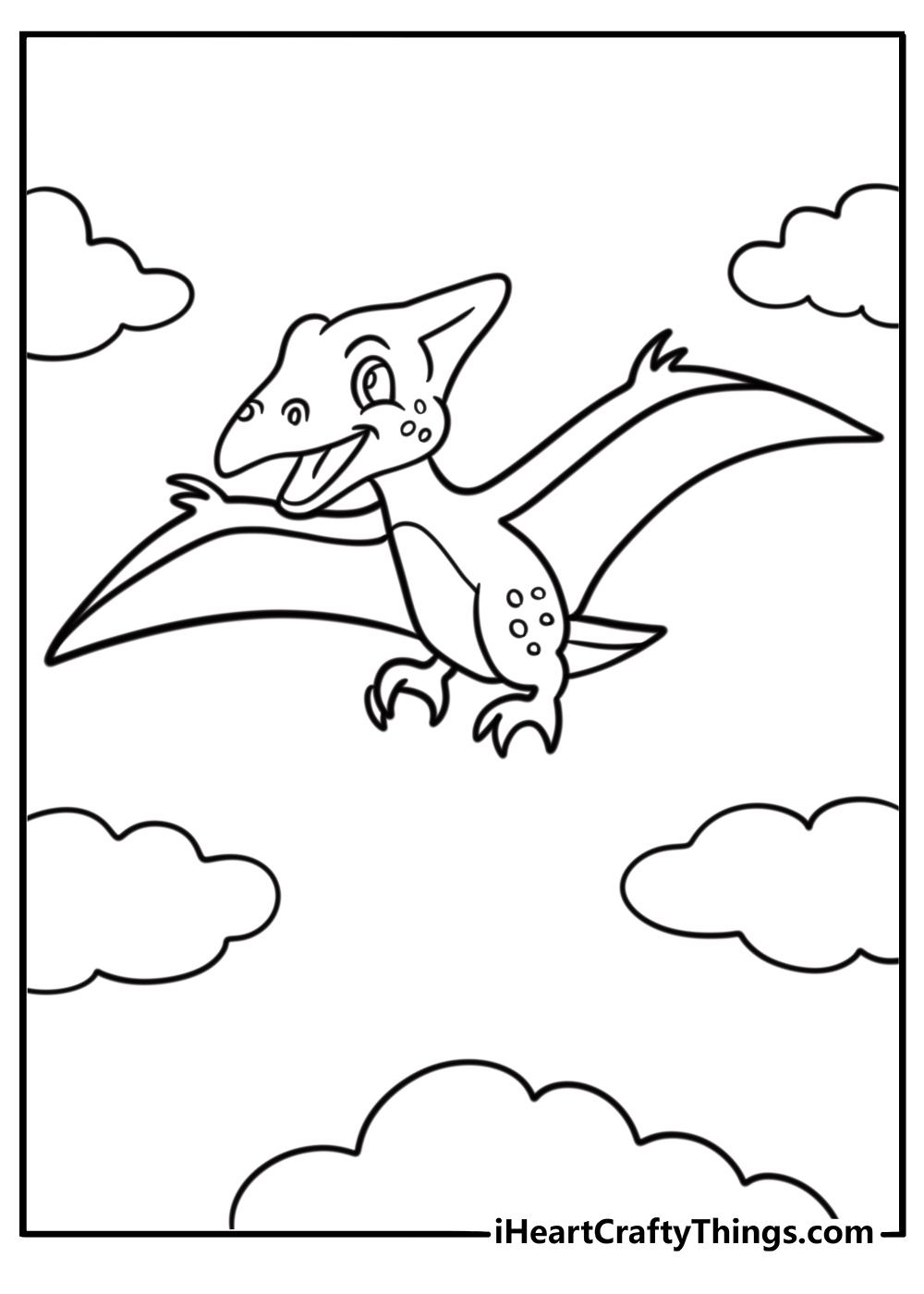 Pterodactyl gliding through the sky coloring page for kids