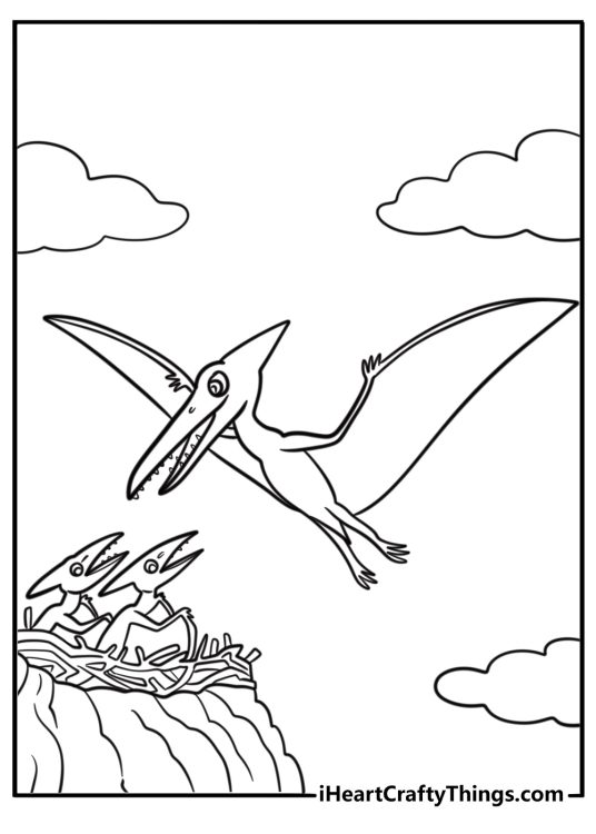 Pterodactyl mother and baby together free printable coloring page
