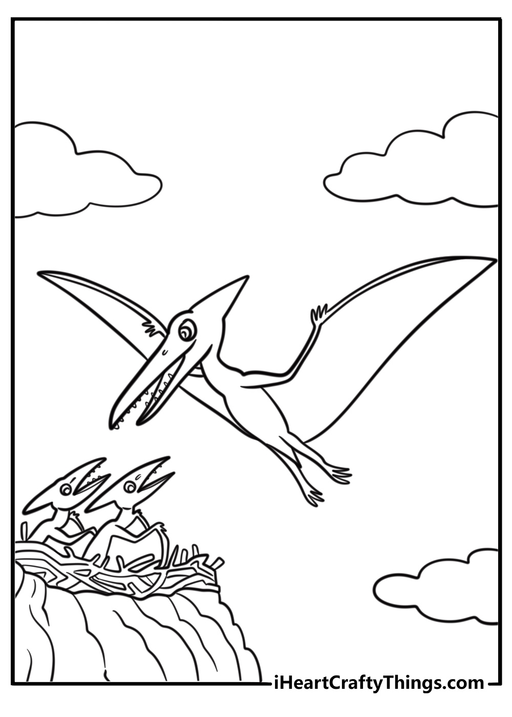 Pterodactyl mother and baby together free printable coloring page