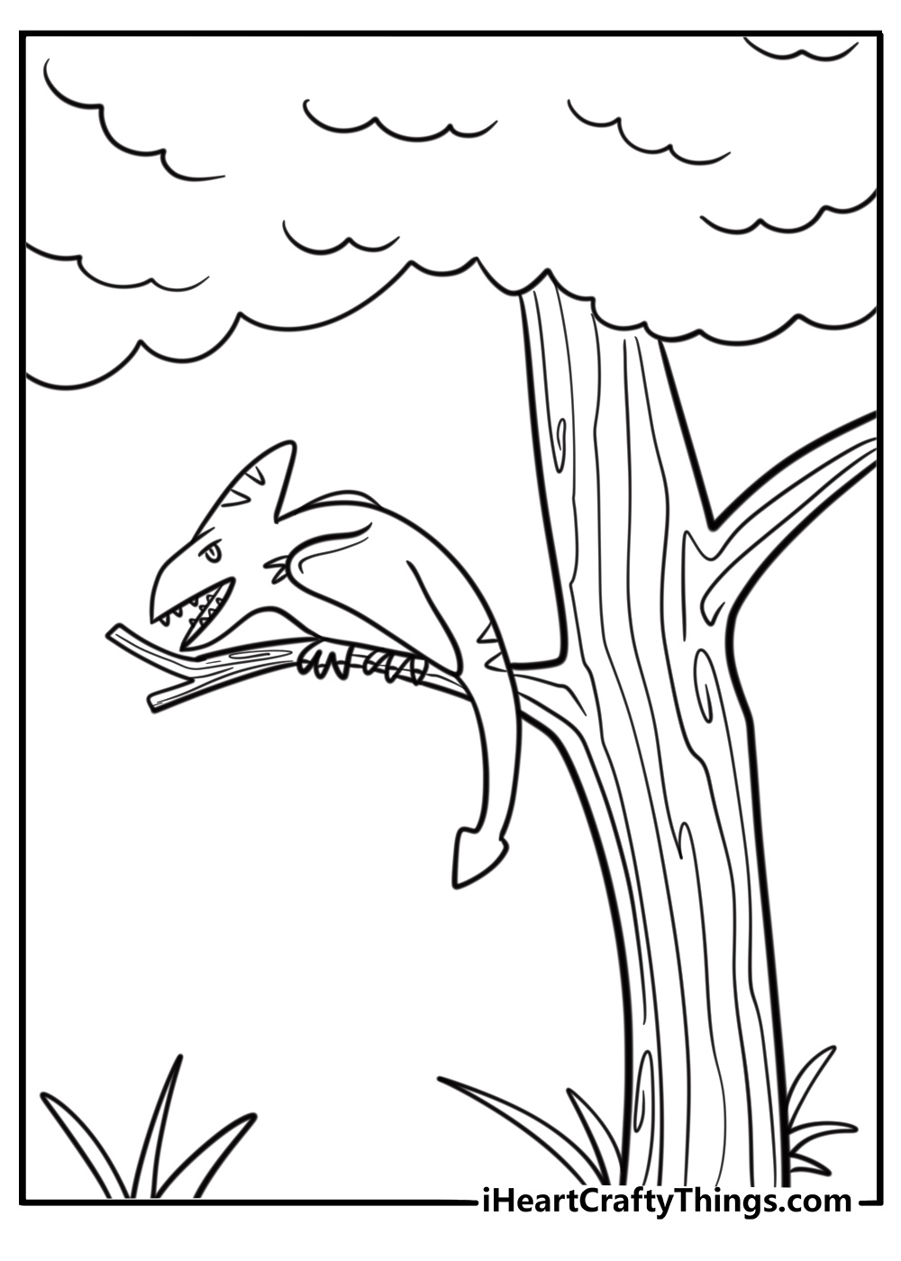 Pterodactyl resting on a tree branch free coloring page pdf