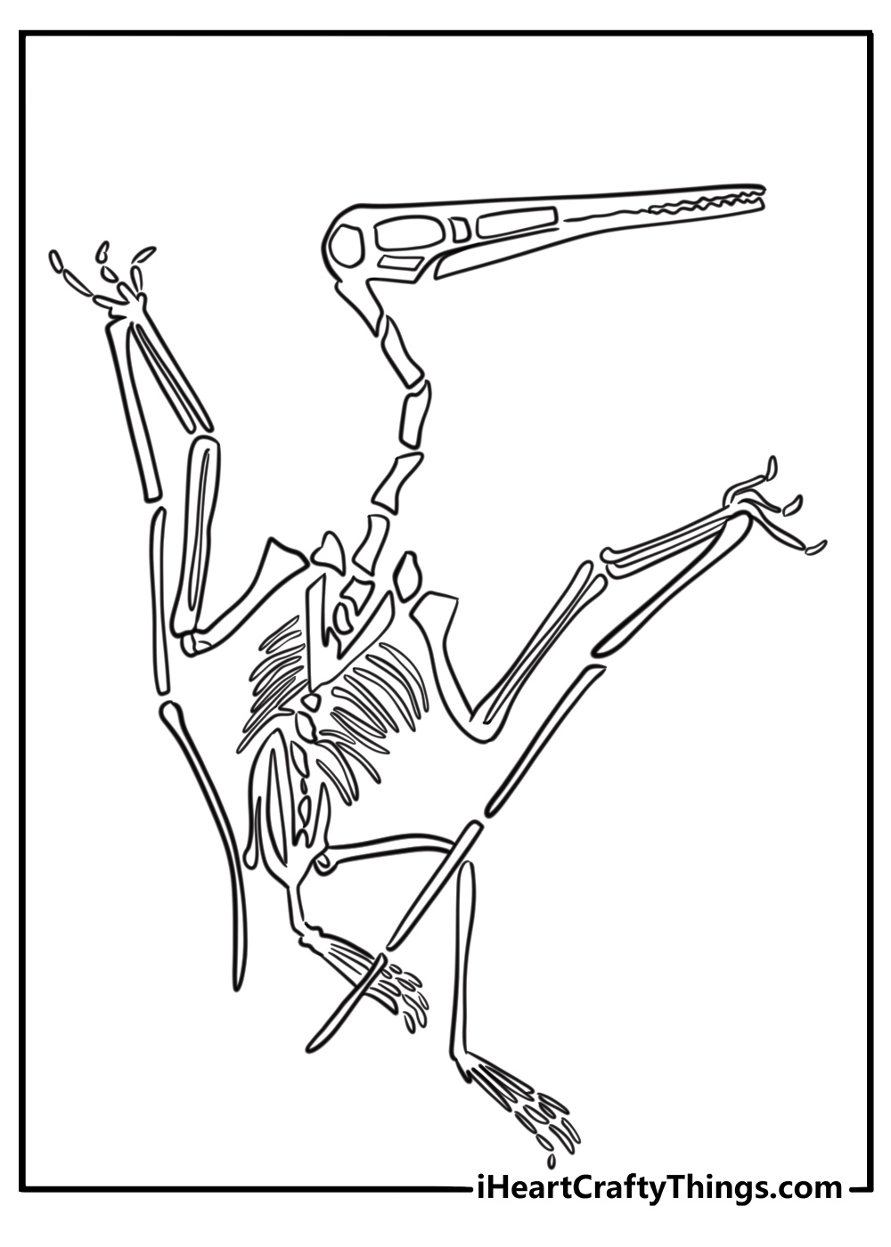 Pterodactyl skeleton fossil in rock fun coloring page