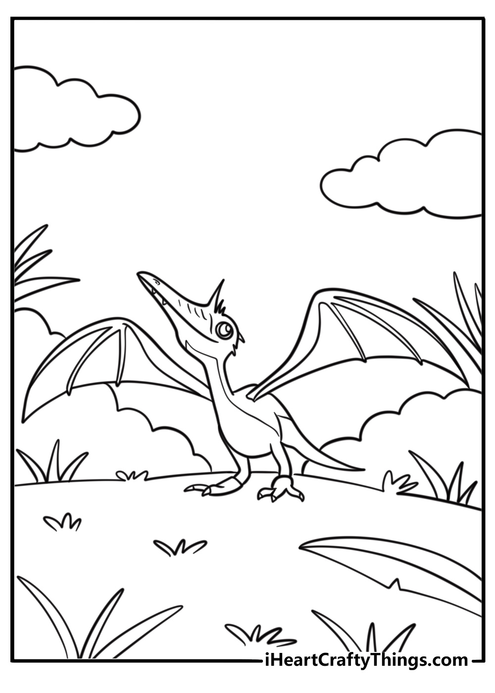 Pterodactyl spreading its wings coloring page