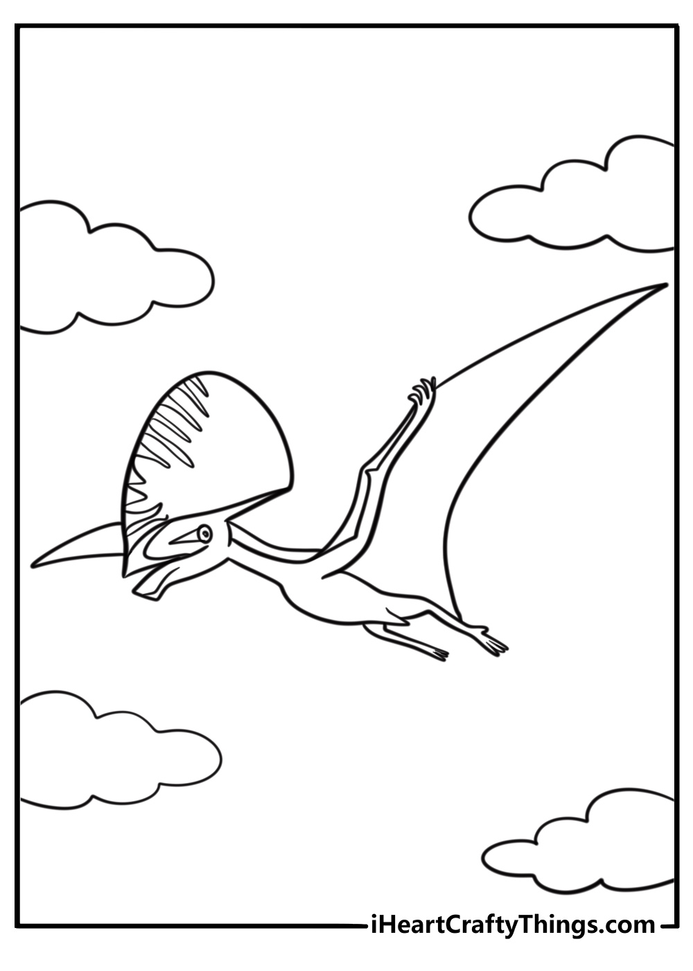 Pterodactyl with long beak and crest fun coloring sheet