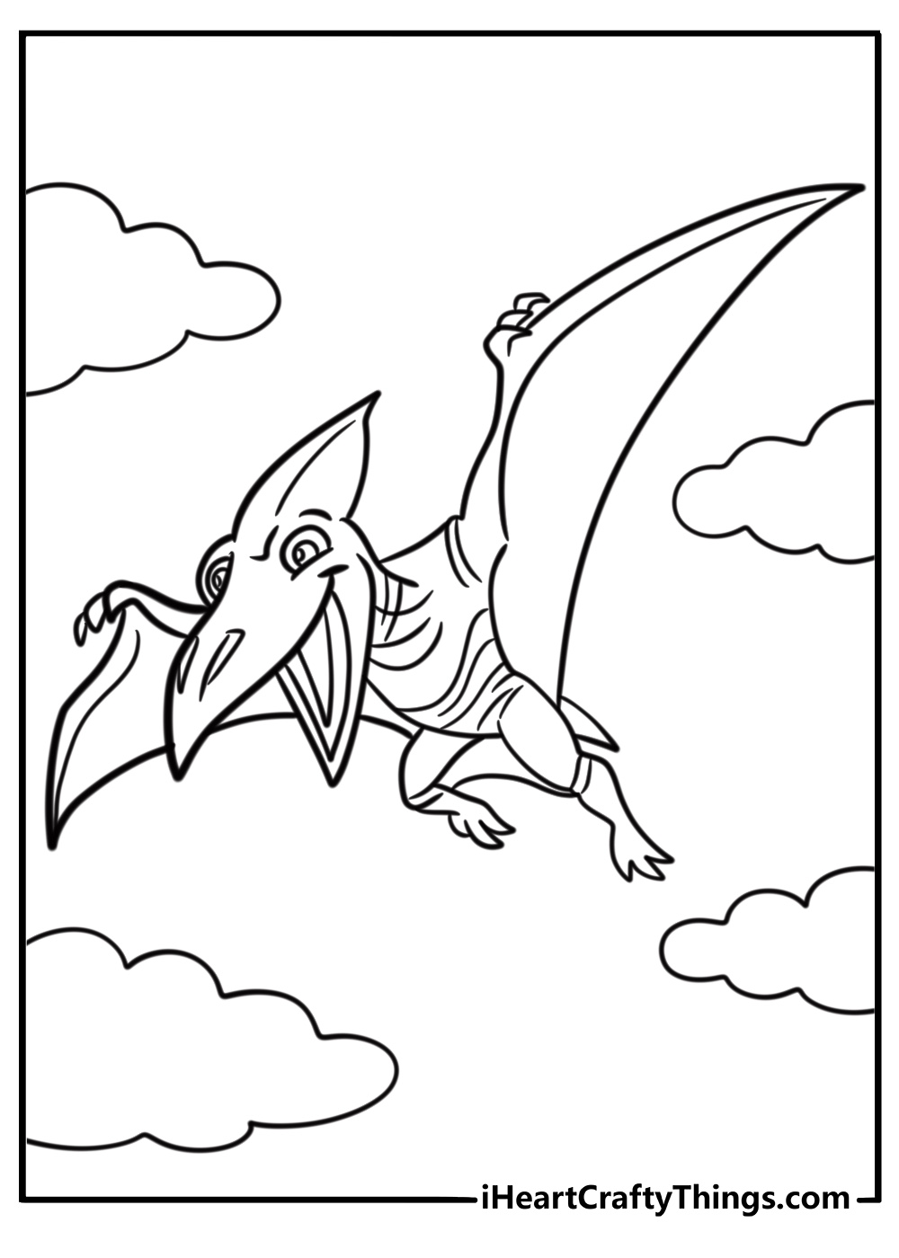 Pterodactyl with outstretched wings fun coloring sheet