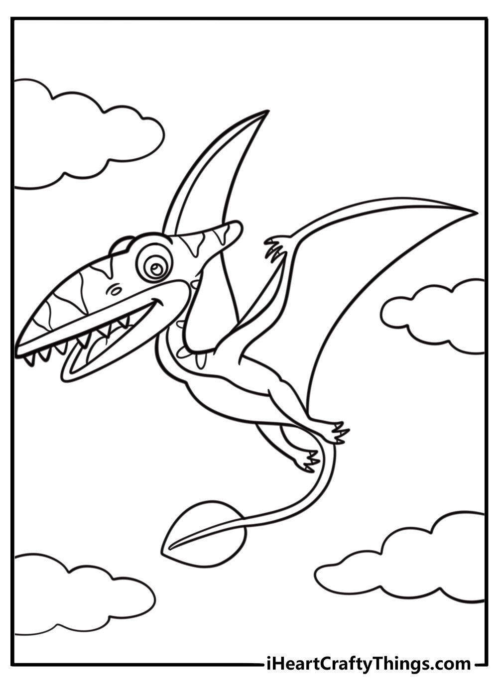 Pterodactyl with sharp beak and claws fun coloring sheet