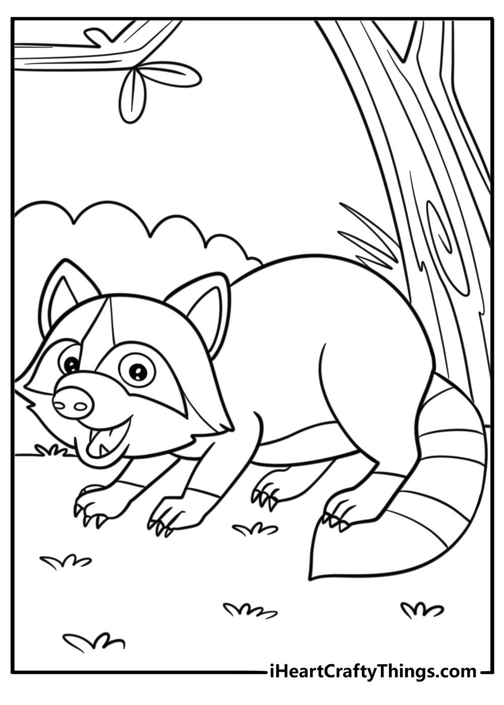 Raccoon with a striped tail detailed coloring sheet