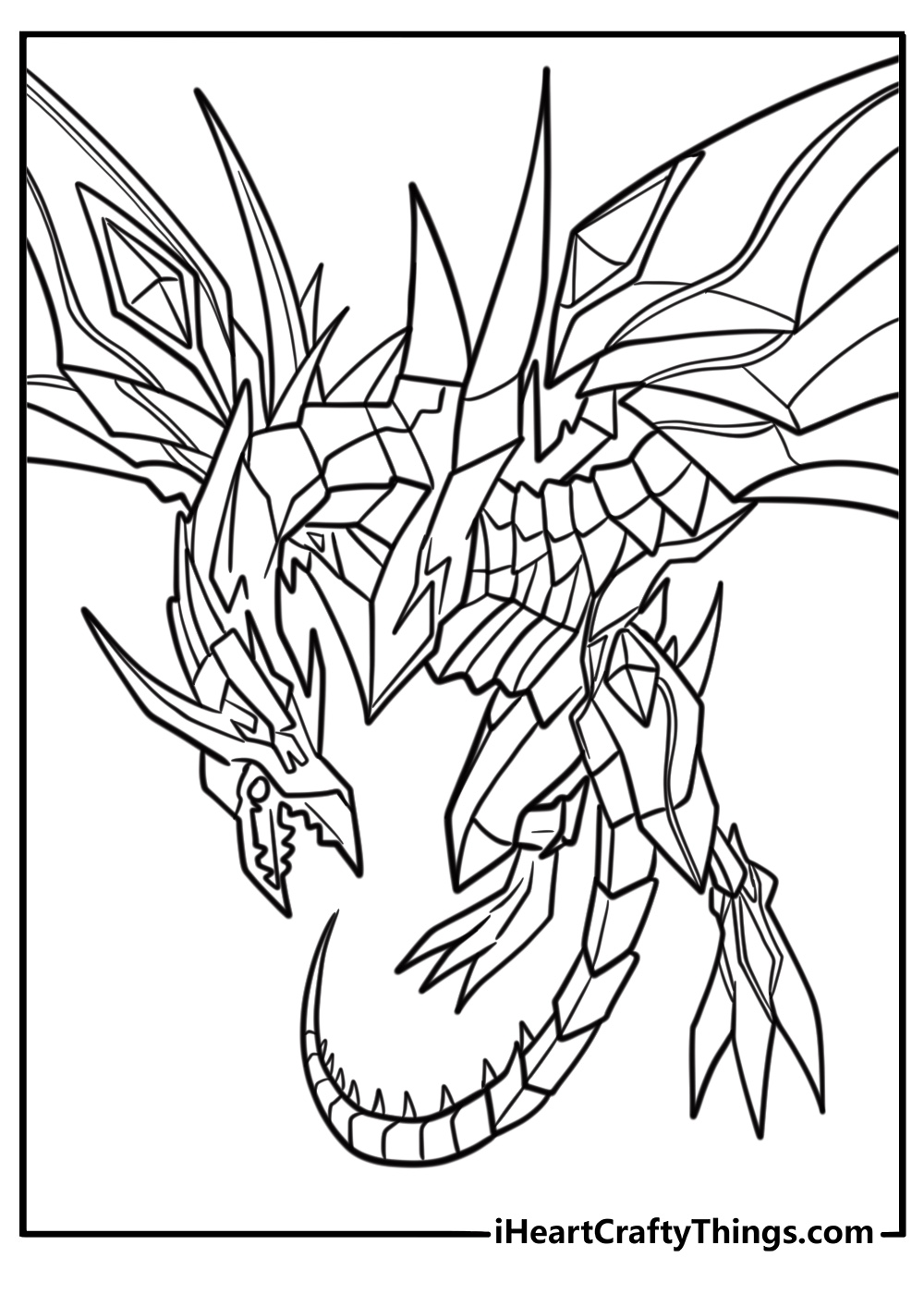 Red eyes black dragon flying coloring page for kids