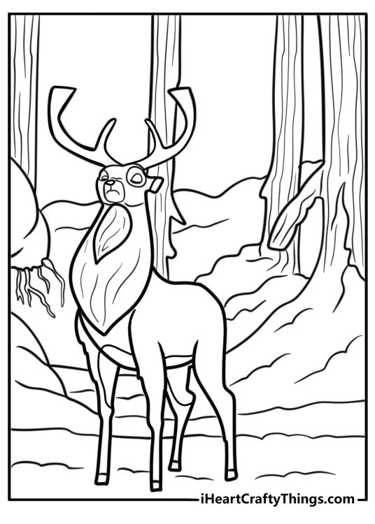 Reindeer walking through the snow free printable coloring page