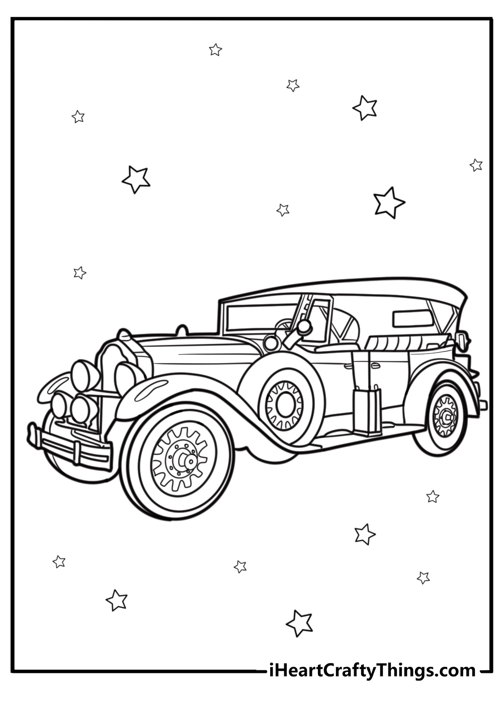 Retro car from the 1920s detailed vintage coloring sheet