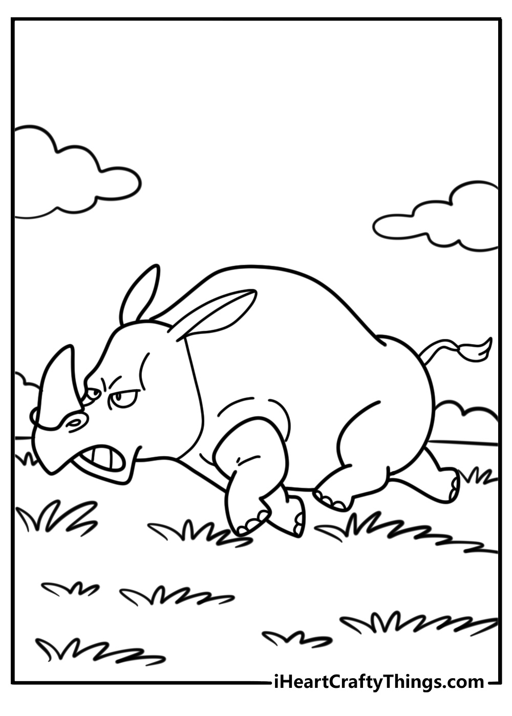 Rhino running through tall grass detailed coloring sheet