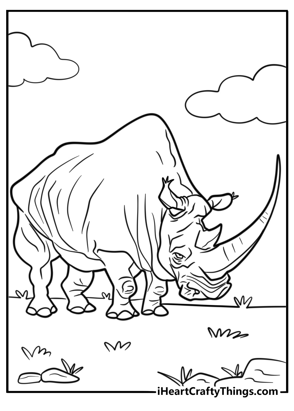 Rhino standing strong with large horn free coloring sheet