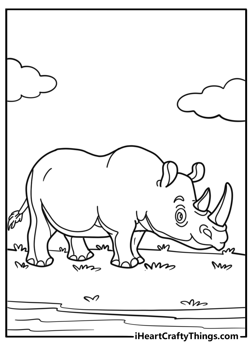 Rhino with a large horn coloring page for kids