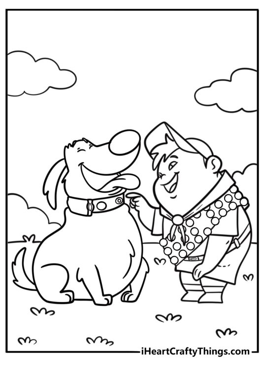 Russell meeting dug for the first time printable coloring page
