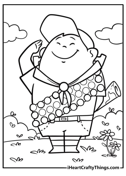 Russell with his wilderness explorer badges coloring page