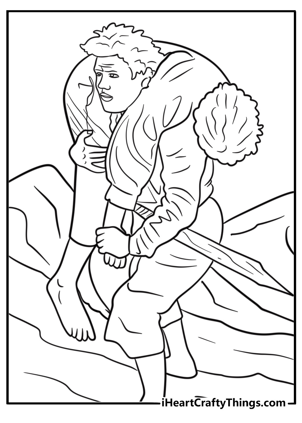 Samwise Gamgee carrying Frodo up Mount Doom coloring page